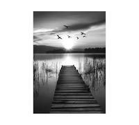 XENIOU tableau noir et blanc, tableau toile, Lever de soleil sur un lac Pour salle de bain, salon, chambre, bureau, cuisine. - 70x100cm Sans cadre(noir et blanc)