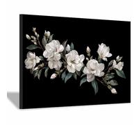 XENIOU Tableau Sur Toile Fleurs, tableau sur toile Guirlande de jasmin blanc Peinture Murale Romantique, Décoration Tableaux Pour Chambre à Coucher Salle(Noir)-20x30cm Encadrée