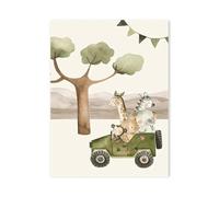 XENITE Impression sur Toile Peinture Affiche De Dessin Animé Safari Adventure, Montgolfière, Avion, Voiture, Chambre d'enfant, Peinture sur Toile, Art Mural pour Chambre d'enfant(B,40X50cm)