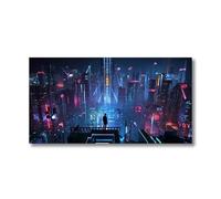 XENITE Impression sur Toile Peinture Affiche De Style Cyberpunk Toile De Science-Fiction Peinture Imprimée Lumières Néon Nuit Ville Rue Paysage Imprimés Décor De Chambre À Coucher(50x100cm)