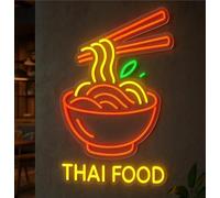 XENITE Néon Enseignes lumineuses Decor Enseigne Au Néon De Thai Food, Décoration De Restaurant, Lampes Décoratives Pour Salle À Manger, Variateur D'intensité USB, 38cm