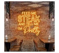 XENITE Néon Enseignes lumineuses Decor Enseigne Au Néon Eed Me Steak And Tell I'm Pretty, Luminaire Pour Restaurant, Barbecue, Décoration Murale 50cmx52cm(B)