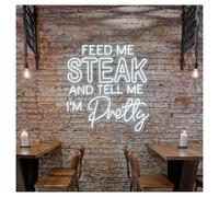 XENITE Néon Enseignes lumineuses Decor Enseigne Au Néon Eed Me Steak And Tell I'm Pretty, Luminaire Pour Restaurant, Barbecue, Décoration Murale 50cmx52cm(C)