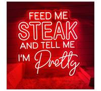 XENITE Néon Enseignes lumineuses Decor Enseigne Au Néon Eed Me Steak And Tell I'm Pretty, Luminaire Pour Restaurant, Barbecue, Décoration Murale 50cmx52cm(UNE)