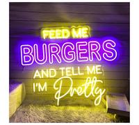 XENITE Néon Enseignes lumineuses Decor Enseigne Au Néon Feed Me Burger And Tell I'm Pretty Hamburger Pour Décoration Murale 45cmx55cm(E)