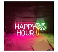 XENITE Néon Enseignes lumineuses Decor Enseigne Au Néon Happy Hour, Cocotier, Panneau Lumineux, Plage, Été, Décoration De Bar, Maison, 20.3cmx40.6cm(UNE)
