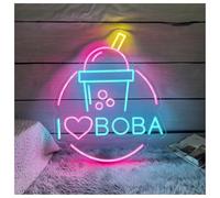 XENITE Néon Enseignes lumineuses Decor Enseigne Au Néon I Love Boba, Thé Lait Aux Perles, Lumière Pour Boissons, Café, Bar, Décoration Murale, Ouverte 37cmx45cm(UNE)