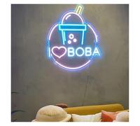XENITE Néon Enseignes lumineuses Decor Enseigne Au Néon I Love Boba, Thé Lait Aux Perles, Lumière Pour Boissons, Café, Bar, Décoration Murale, Ouverte 37cmx45cm(B)