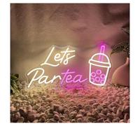 XENITE Néon Enseignes lumineuses Decor Enseigne Au Néon Lets Par Tea, Éclairage Pour Thé Au Lait, Décoration Murale Pour Café, Restaurant, Hôtel, 24cmx45cm