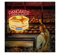 XENITE Néon Enseignes lumineuses Decor Enseigne Au Néon PANCAKES FRESH & TASTY Avec Lumière LED Ouverte Pour Cuisine, Boulangerie, Crêperie, Brunch, Restaurant, 60cm(E)