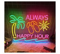 XENITE Néon Enseignes lumineuses Decor Enseigne Lumineuse Always Happy Hour, Cocotier, Décoration De Bar, Plage D'été, 25.4cmx50.8cm