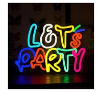 XENITE Néon Enseignes lumineuses Decor Enseigne Lumineuse Néon Let's Party Alimentée Par USB, LED À Intensité Variable, Pour Club, Salle De Jeux, Bar, Décoration Personnalisée, 36cmx26.2cm