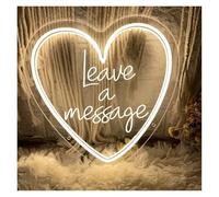 XENITE Néon Enseignes lumineuses Decor Enseigne Néon Leave A Message Lumière En Forme De Cœur Gravure 3D Pour Livre D'or De Mariage Réception Décor Artistique Éclairé(Warm White,25x25cm)