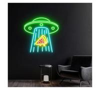 XENITE Néon Enseignes lumineuses Decor Enseigne Néon UFO Pizza, Décoration Murale Créative Pour Chambre À Coucher, Néons Pizza 40.6cmx40.6cm(C)