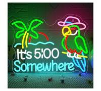 XENITE Néon Enseignes lumineuses Decor Panneau Néon It's 5:00 O'clock Some Where Perroquet, Décoration Murale À Intensité Variable, Palmier, Soleil, Homme, Grotte, Bar, Bière, Fête, 46x35cm