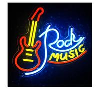 XENITE Néon Enseignes lumineuses Decor Rock Music Enseigne Au Néon Guitare Néon Pour Décoration Murale Lumière LED Pour Chambre Rock Studio Bar Disco Party Panneau Lumineux 38cmx32cm