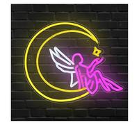 XENITE Néon Enseignes lumineuses Decor Signe Néon Avec Dos De Fée De Lune, Lumière Variable Pour Chambre À Coucher Club À Domicile Mariage Anniversaire Décoration Murale Artistique 38.5cmx30cm