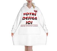 Xenorith Pilou Pilou Femme Homme Pull Plaid Oversize en Poncho Polaire Couverture à Capuche avec Photo Texte Cadeau Personnalisée Sweat Plaid Vetement Hiver Blanket Chaud Objet Personnalisable