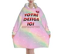 Xenorith Pilou Pilou Femme Homme Pull Plaid Oversize en Poncho Polaire Couverture à Capuche avec Photo Texte Objet Personnalisable Sweat Plaid Vetement Hiver Blanket Chaud Cadeau Personnalisée