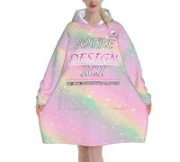 Xenorith Pilou Pilou Femme Personnalisable Sweat Plaid Personnalisé Sweat a Capuche Votre Photo Texte Poncho Polaire Pull Plaid Capuche Couverture Hiver Robe de Chambre Oversize Blanket Cadeau Noël