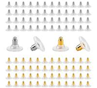 XENQITO 100 Pcs Fermoir Boucles d'Oreilles Silicone, Attache Boucles d'Oreilles Silicone, 50 en Or et 50 en Argent, Accessoires pour Remplacement et Bricolage,Bouchons arrières Souples et Confortables