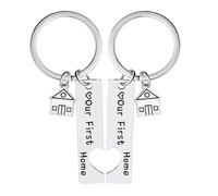 XENQITO 2 Pièces Porte clé Maison Couple Personnalisé, Ensemble de Porte Clef en Acier Inoxydable - pour la Maison - Cadeau Amour de Pendaison de Crémaillère