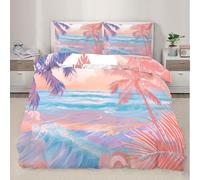 XEODIAT Parure de lit 2 pièces avec housse de couette motif vagues de l'océan, cocotiers, aquarelle, romance, sans couette, pour lit simple