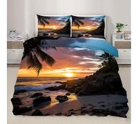 XEODIAT Parure de lit 3 pièces douce avec housse de couette et taies d'oreiller pour lit simple Motif palmiers tropicaux sur le front de mer