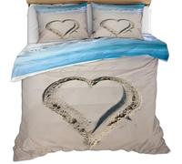 XEODIAT Parure de lit simple Love on the Beach en microfibre douce avec 1 taie d'oreiller - Housse de couette ultra confortable avec fermeture éclair