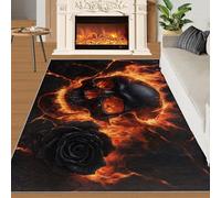 XEODIAT Tapis antidérapant pour chambre à coucher et salon Motif tête de mort et flammes Noir Rose 120 x 180 cm