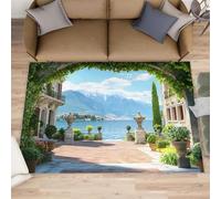 XEODIAT Tapis de Paysage Italien pour Chambre à Coucher, Lacs, paysages naturels pour Salon, Tapis Lavable et antidérapant à Poils Longs, décoration d'intérieur, 160 x 230 cm