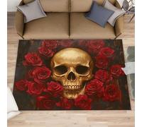 XEODIAT Tapis de salon Motif tête de mort 160 x 230 cm Rose rouge pour chambre à coucher Gothique romantique Tapis imprimé antidérapant