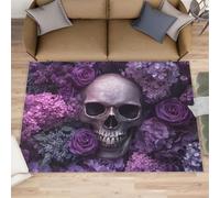 XEODIAT Tapis de salon motif tête de mort - 70 x 140 cm - Motif floral romantique foncé - Pour chambre à coucher, salon, cuisine
