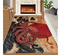 XEODIAT Tapis de sol motif pieuvre et monstres marins, motif vagues, soleil, fleurs de cerisier, décoration d'intérieur, pour chambre d'enfant, garçons et filles, 140 x 200 cm