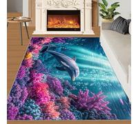 XEODIAT Tapis Motif Dauphins, coraux, pour Chambre à Coucher, Lavable, antidérapant, décoration d'intérieur, 60 x 90 cm