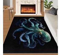 XEODIAT Tapis vintage lavable en peluche douce pour salon, chambre à coucher, motif tentacules de pieuvre vert - 80 x 150 cm