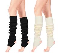 XEPST 2 Paires Jambière Tricotées pour Femme et Fille, Douces Guêtres Longue Fitness Yoga Jambière Chaussette de Yoga Sport Botte pour Danse Ballet, Noir + Blanc, 25 cm