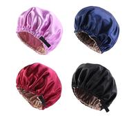 XEPST 4 Pièces Bonnet Satin Cheveux Nuit, Doux et Confortable Bonnet de Sommeil et de Douche Réglable pour Femmes et Filles