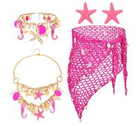 XEPST 5PCS Costume de Sirène pour Femme-Ensemble d'Accessoires de Costume de Sirène avec Jupe au Crochet Sirène Pinces à Cheveux Étoile de Mer Bijoux en Coquillage pour Halloween Cosplay Carnaval