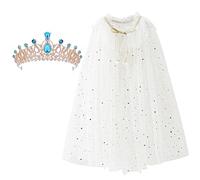 XEPST Cape Princesse Déguisement Princesse Fille, Princesse Tiara Crown Blanc Cape Princesse Halloween Costume Accessoires Princesse Cadeau pour Fête Anniversaire Carnaval Noël
