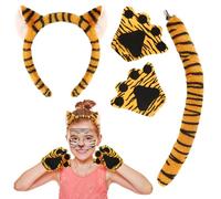 XEPST Costume de tigre animal - Oreilles et queue de tigre - Avec bandeau, queue, pattes et autocollant pour le visage - Pour cosplay, fête d'anniversaire, Halloween