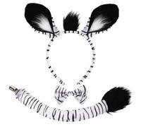 XEPST Costume de zèbre animal - Ensemble oreilles et queue de zèbre avec oreilles, bandeau et queue papillon pour cosplay, fête d'anniversaire, journée mondiale du livre, Halloween, carnaval, fête