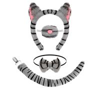 XEPST Ensemble de Costume de Chat Gris, Oreilles et Queue de Chat Rayées Grises avec Oreilles, Bandeau, Nez, Nœud Papillon et Queue pour Costume d'animal Cosplay Anniversaire Halloween fête Costumée