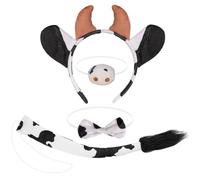 XEPST Ensemble de Costume de Vache Animal, Oreilles et Queue de Vache Ensemble avec Oreilles Serre-tête Nez Nœud Papillon Queue pour Costume d'Animal Cosplay Anniversaire Halloween Carnaval, Noir