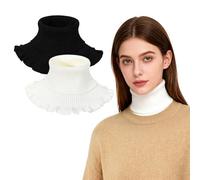 XEPST Faux Col Femme, Col Chemise Femme Amovible Faux Col Roulé Chaleur Hivernale, Noir et Blanc