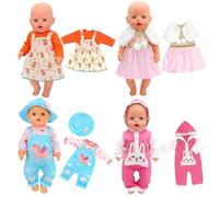 Xerteam 4 pièces de vêtements pour poupées bébé, vêtements compatibles avec poupées New Born de 35-43 cm, ensemble de vêtements pour poupées pour garçons et filles, accessoires de vêtements pour