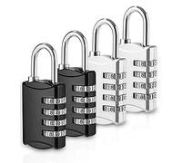 Xespis 4 Pièces Cadenas Code, Cadenas 4 Chiffres, Cadenas Code Exterieur Résistant aux Intempéries, Cadenas Casier Alliage de Zinc, pour Abri de Jardin, Gym, Garage, École(Argent,Noir)