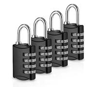 Xespis 4 Pièces Cadenas Code, Cadenas 4 Chiffres, Cadenas Valise, Cadenas Code Exterieur Résistant aux Intempéries, Cadenas Casier Alliage de Zinc, pour Abri de Jardin, Gym, Garage, École, Noir