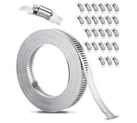 Xespis Collier de Serrage Inox 304, 10m Bande Perforée en Métal + 25 Pièces Fixation, Kit de Colliers de Serrage DIY,Collier Serrage Réglable, pour Tuyaux, Gaz, Eau, Voiture, Machine à Laver, Jardin