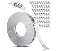 Xespis Collier de Serrage Inox 304, 20m Bande Perforée en Métal + 50 Pièces Fixation, Kit de Colliers de Serrage DIY,Collier Serrage Réglable, pour Tuyaux, Gaz, Eau, Voiture, Machine à Laver, Jardin